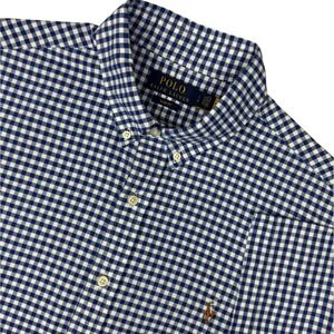Polo Ralph Lauren Button Down Shirt Men L Blue Oxford Gingham Slim Fit Preppy